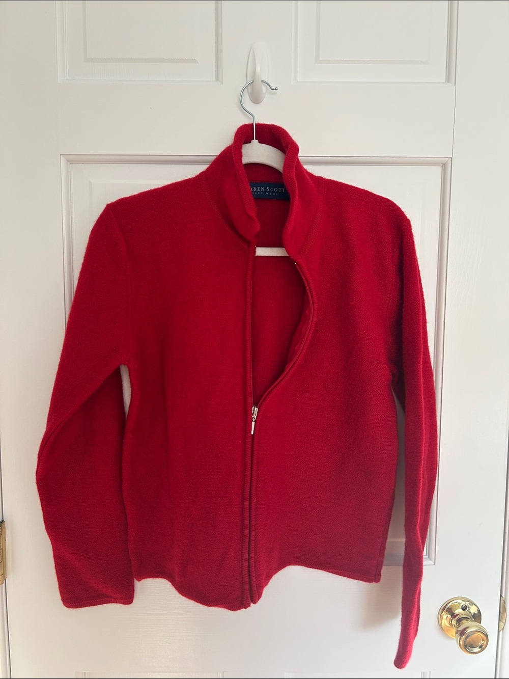 VTG 90s Karen Scott Red Full-Zip Fleece Jacket Mock Neck RN 13711